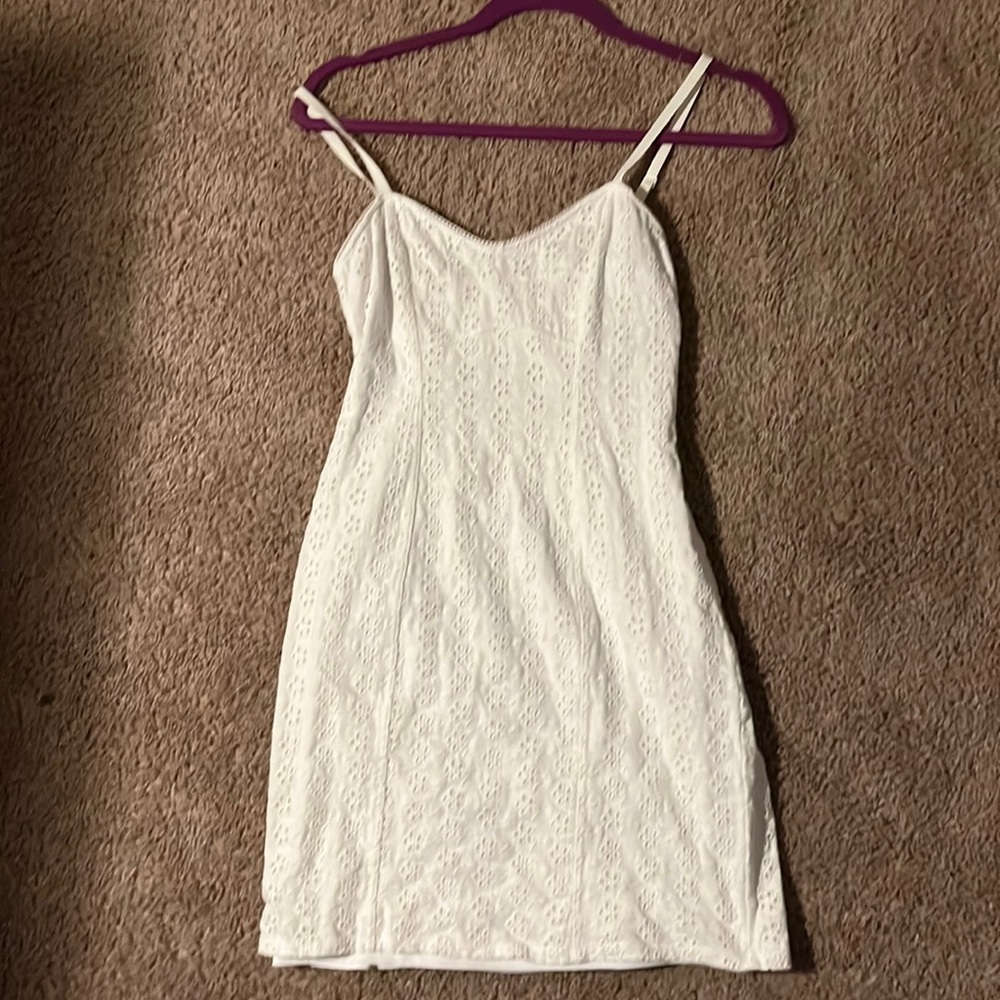 Express White Eyelet Mini Dress with Keyhole Back